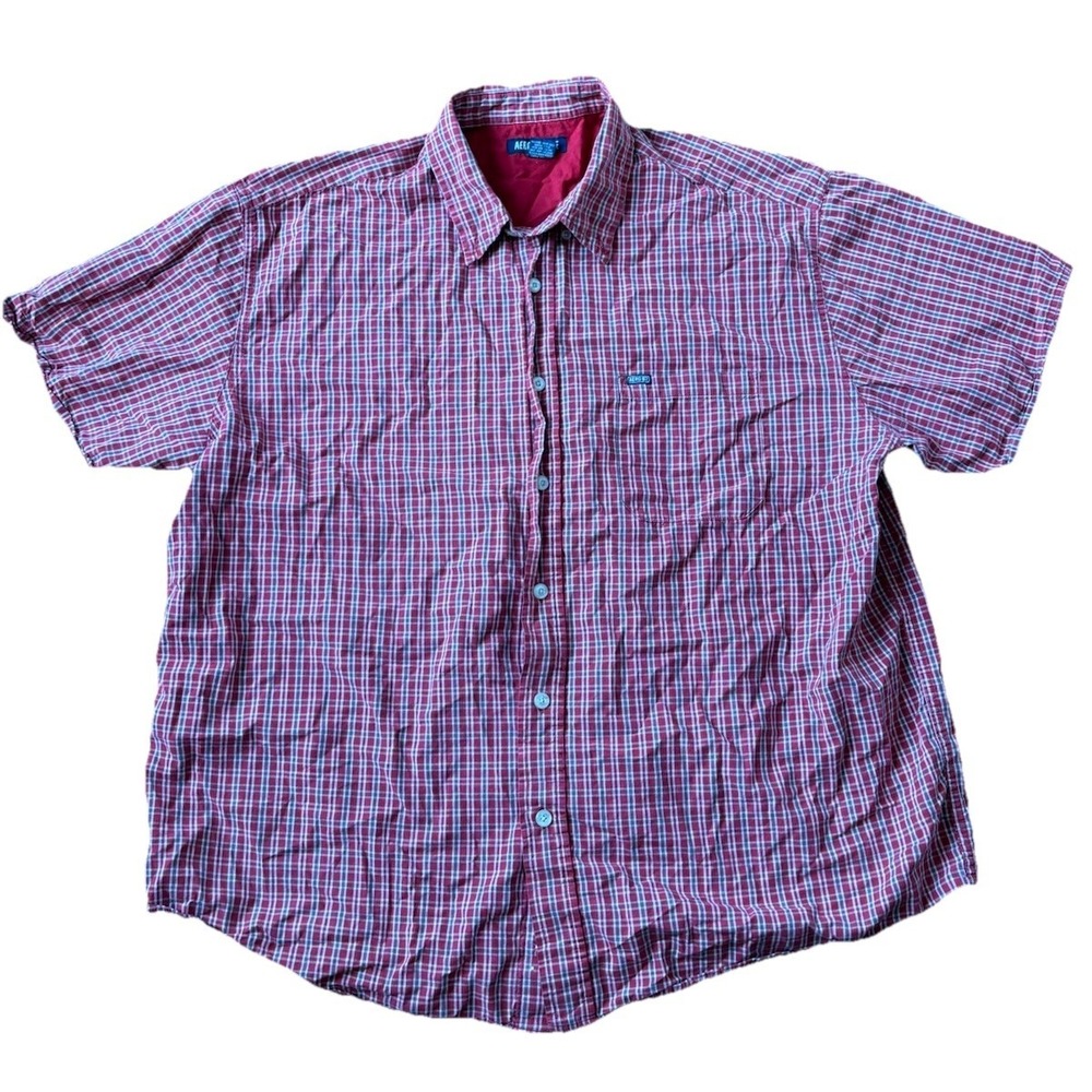 VTG Aeropostale Shirt Men's XL Button Down Red Plaid Grunge 90s Short Sleeve